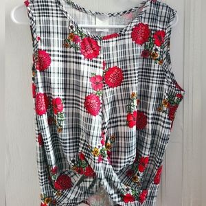 Tovia criss-cross gingham rose design tank top